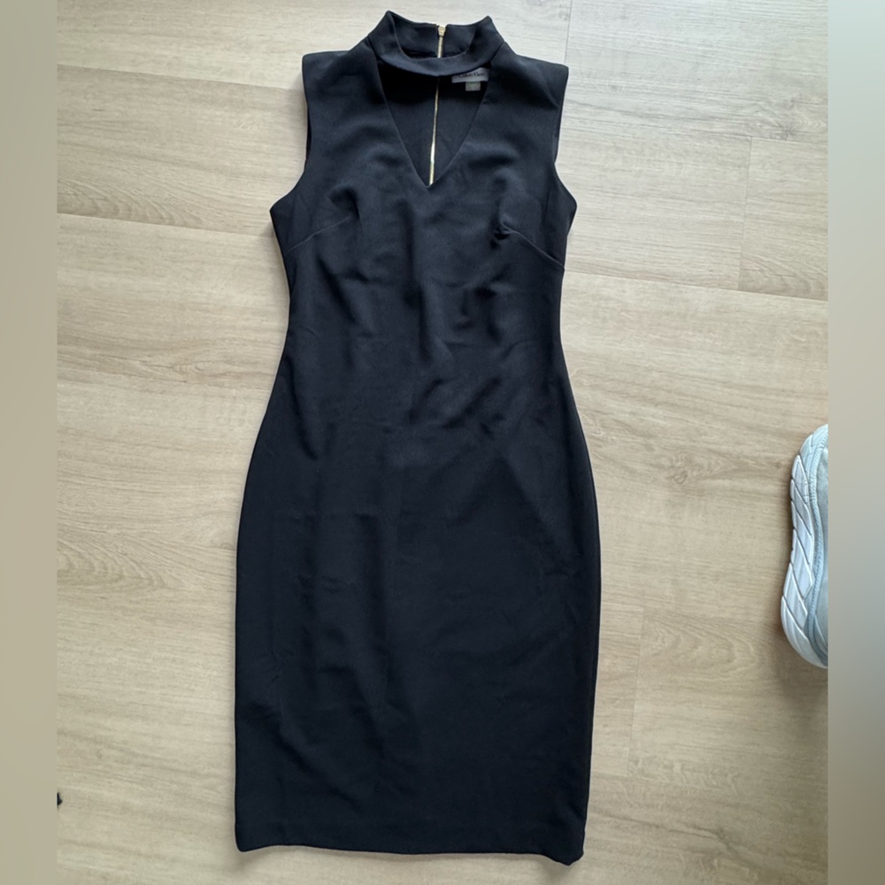 Calvin Klein Black Midi Sheath Dress with Keyhole (Size 2)